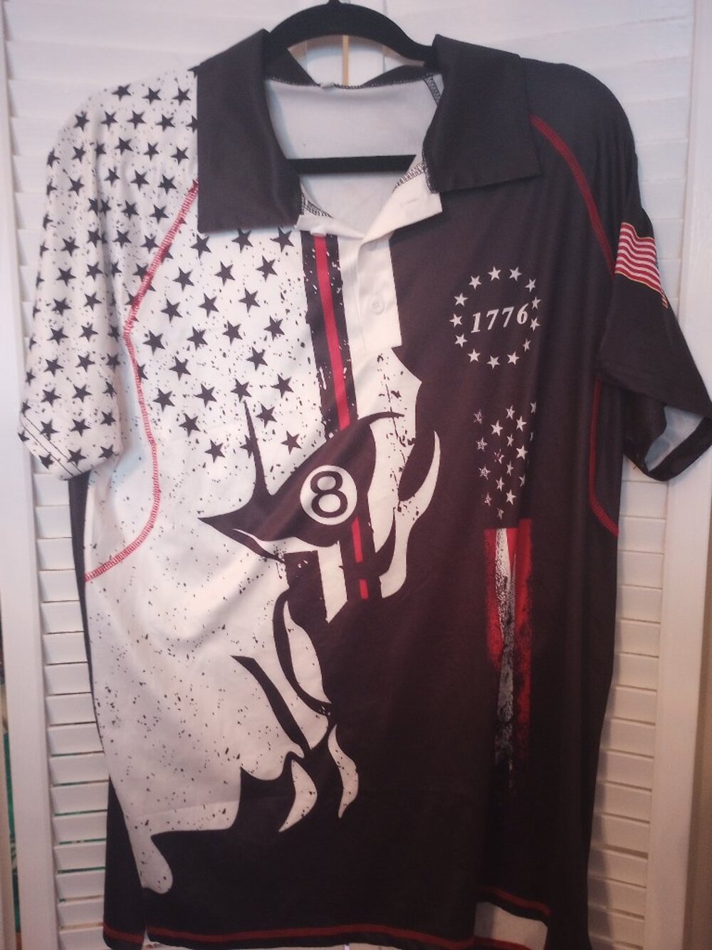 Men’s L 1776 American Flag Patriotic Polo Shirt Black Performance Tee